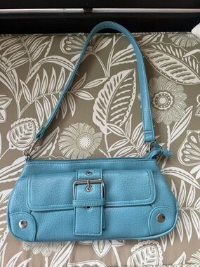 Light Blue Leather Hand Bag with Buckle Detail
